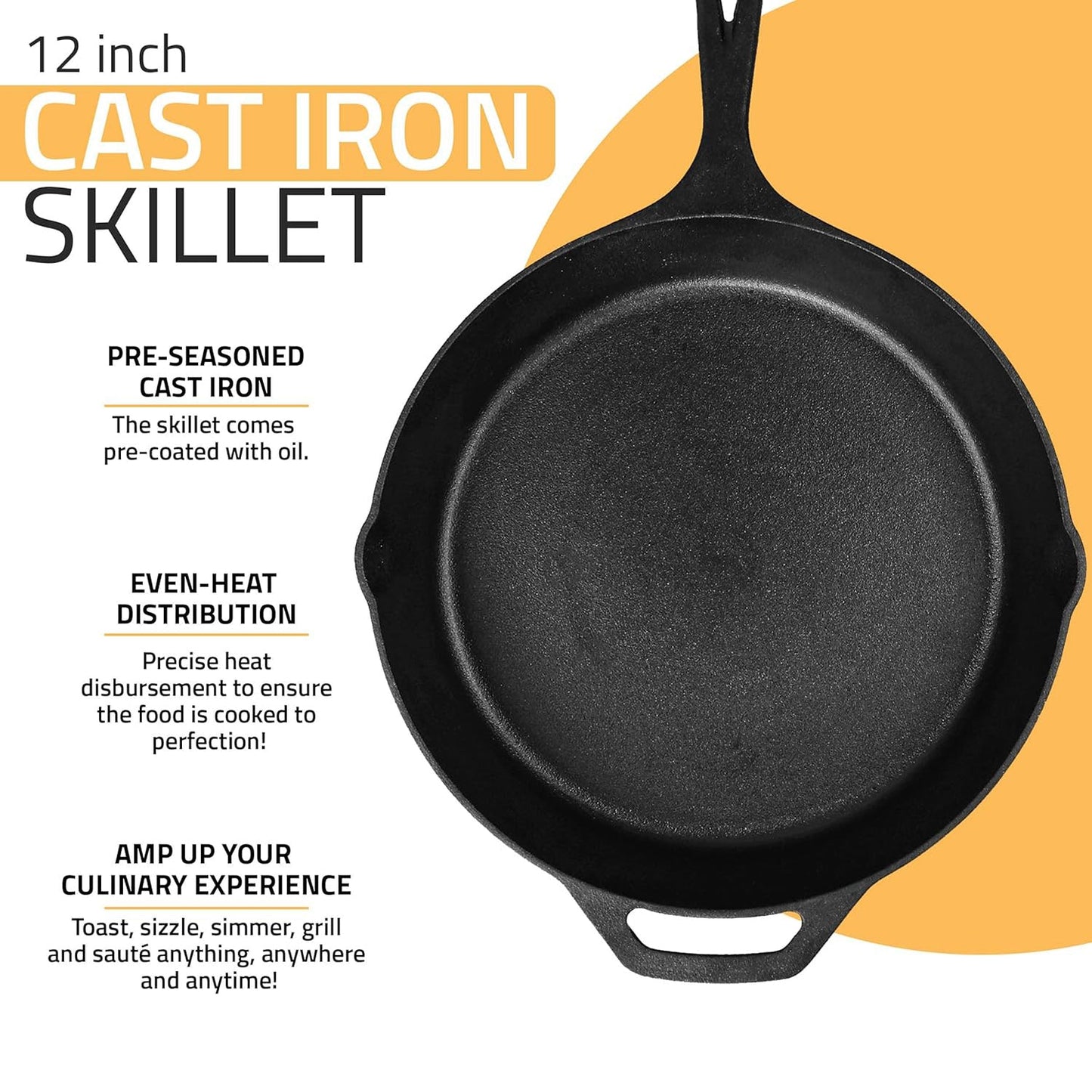 Kitchen Cast Iron Skillet – Pre-Seasoned Chef’s Pan, Fry Pan in 6.5/8/10.25/12 Inches – Safe for Indoor & Outdoor Cooking Fast Forward