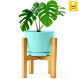 Modern Planter Pots with Drainage Tray & Pure Wooden Stand – Durable ABS Plastic with Seamless Saucers