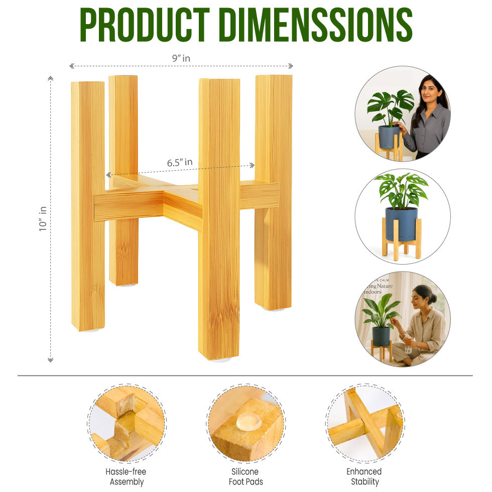 Modern Cylinder Planter Pots with Drainage & Wooden Stand – Durable ABS Plastic with Seamless Saucers – Ideal for Indoor & Outdoor Plant Styling – Pack of 2