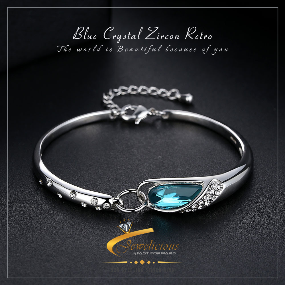 Blue Crystal Zircon Retro Simple Hot Selling Diy Bracelet 925 Sterling Silver Jewelicious