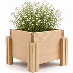 Fast Forward Natural Wooden Raised Planter Box with Drainage Holes | Mini Square Planter for Herbs, Flowers & Succulents