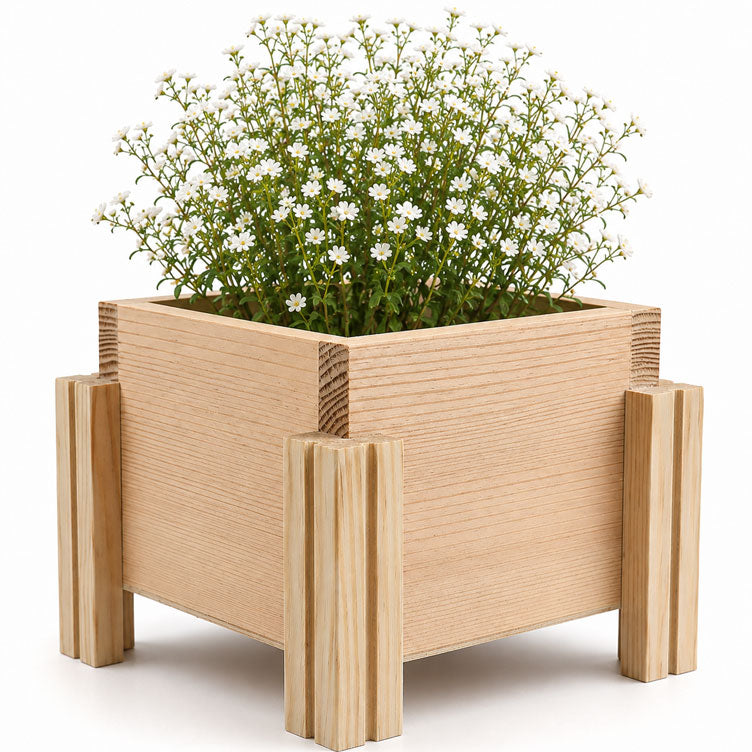 Fast Forward Natural Wooden Raised Planter Box with Drainage Holes | Mini Square Planter for Herbs, Flowers & Succulents