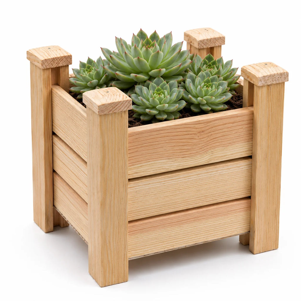 Fast Forward Square Wooden Planter Box with Drainage Holes | Natural Wood Indoor & Outdoor Decor