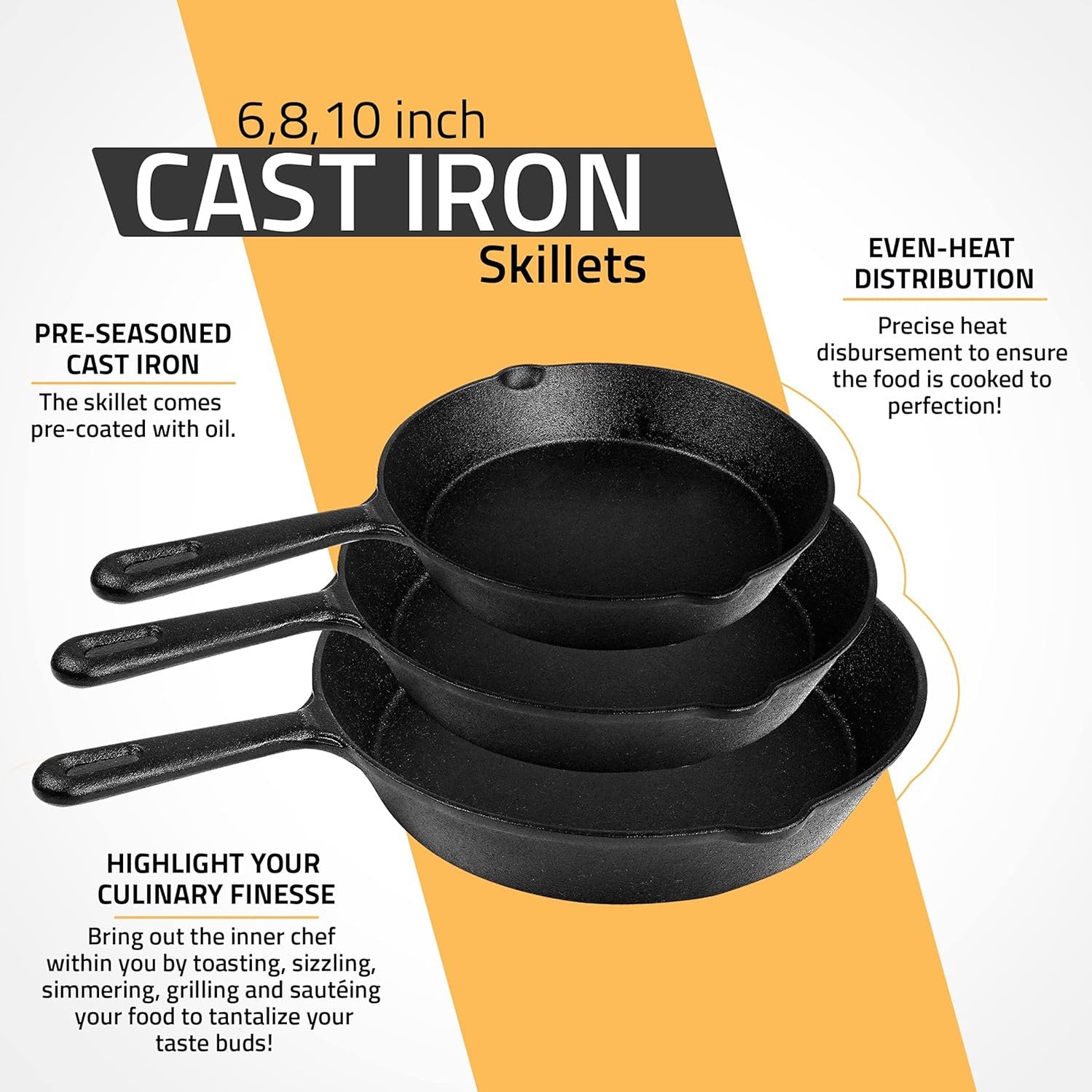 Set 4-Piece Pre-Seasoned Cast Iron Skillet – Even Heat Distribution – Multipurpose – Suitable for all Cooktops - Cast Iron Set – Grill pan – Frying Pan – Indoor & Outdoor Cookware