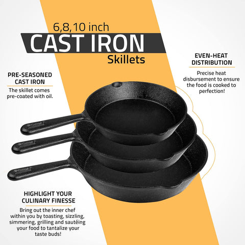 Set 4-Piece Pre-Seasoned Cast Iron Skillet – Even Heat Distribution – Multipurpose – Suitable for all Cooktops - Cast Iron Set – Grill pan – Frying Pan – Indoor & Outdoor Cookware