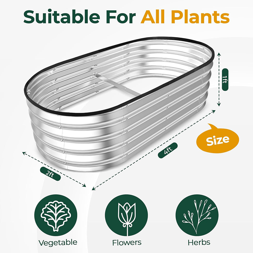Galvanized Raised Garden Bed Kit 4x2x1ft – Heavy-Duty Outdoor Planter Box for Vegetables, Flowers & Fruits – Easy Assembly Metal Raised Bed – Silver (Pack of 1)