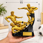 Gold Soccer Trophy Figurine – 3 Player Football Trophy with Name Plate – 10 Inch