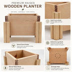 Fast Forward Natural Wooden Raised Planter Box with Drainage Holes | Mini Square Planter for Herbs, Flowers & Succulents