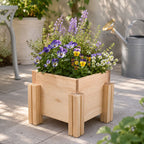 Fast Forward Natural Wooden Raised Planter Box with Drainage Holes | Mini Square Planter for Herbs, Flowers & Succulents