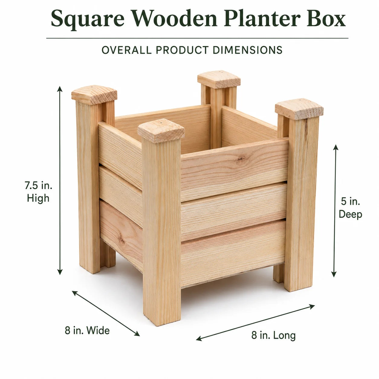 Fast Forward Square Wooden Planter Box with Drainage Holes | Natural Wood Indoor & Outdoor Decor