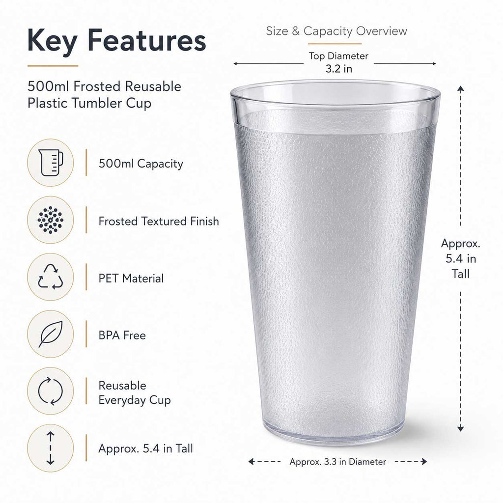 500ml Frosted Reusable Plastic Tumbler Cups – Pack of 6 & 12