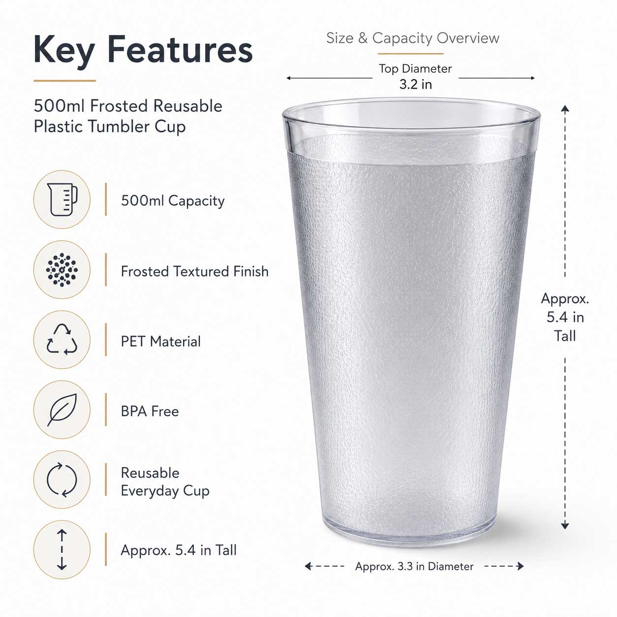 500ml Frosted Reusable Plastic Tumbler Cups – Pack of 6 & 12