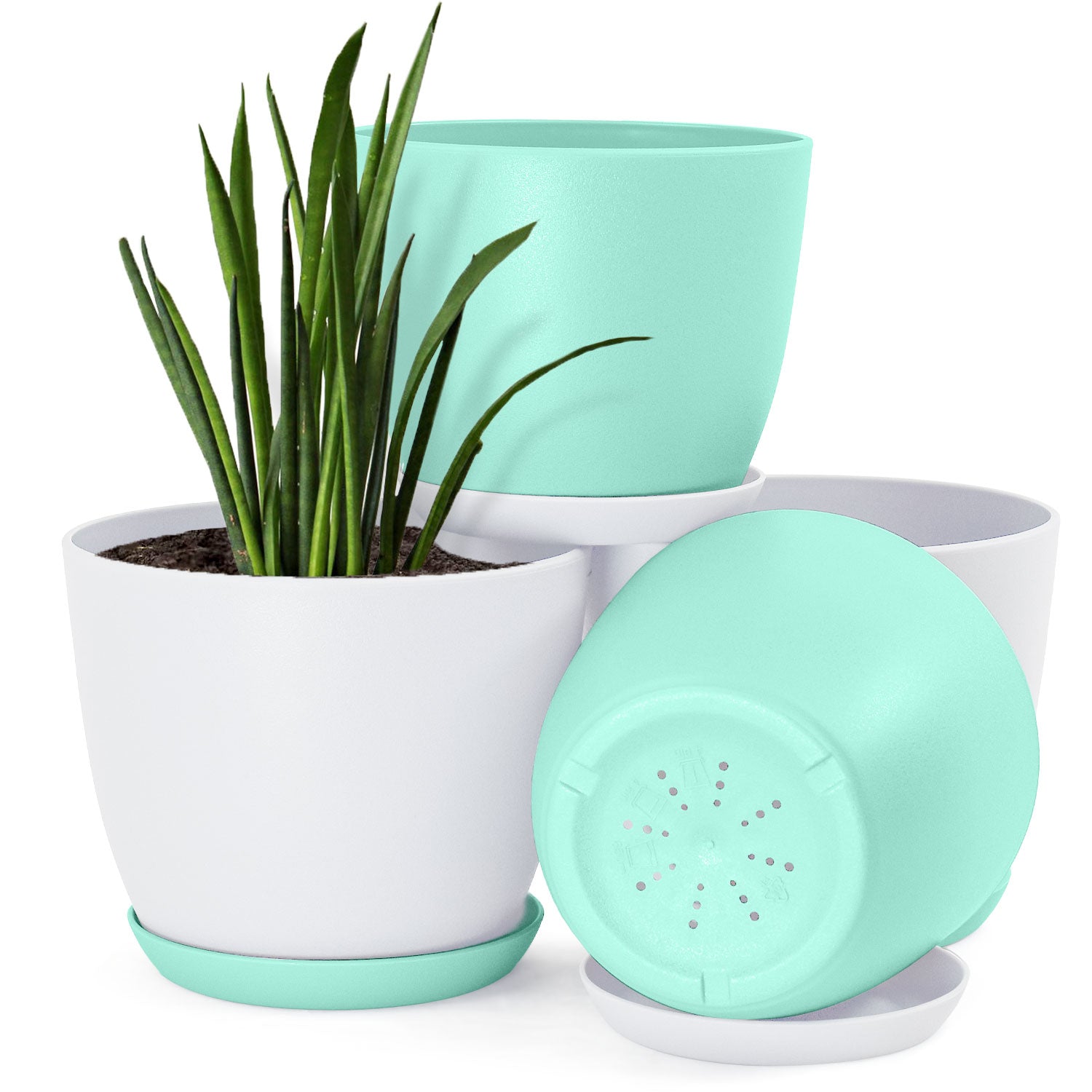 plastic decorative plant pots Fast Forward Plastic Decorative Flower Pots Set of 4 with Drainage for  Indoor Plants 2 Sizes, 2 Colors (Plants Not Included)