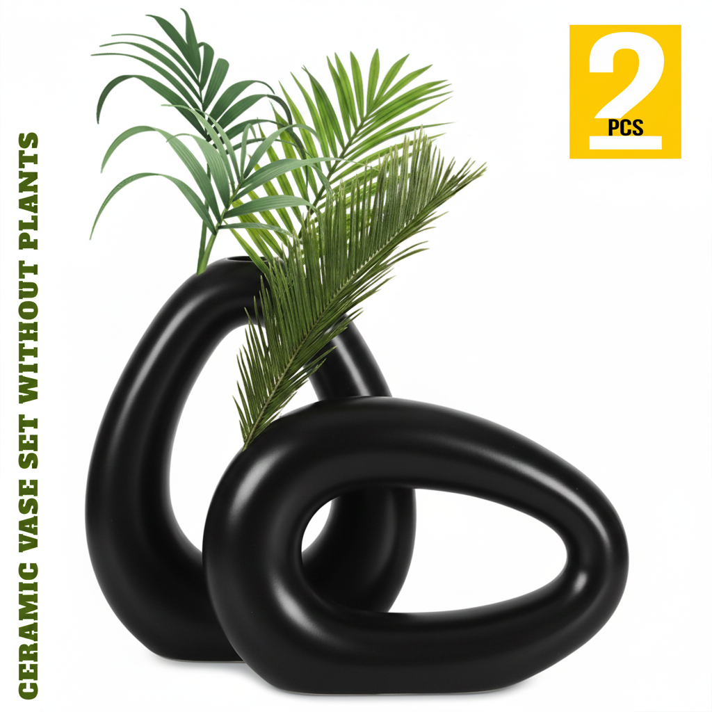 Contemporary Black Ceramic Vase - Elegant Droplet Design - Perfect for Modern Home Decor, Weddings, and Table Settings without Flower