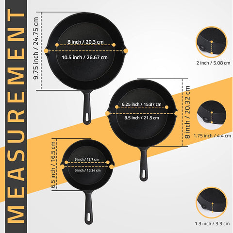 Set 4-Piece Pre-Seasoned Cast Iron Skillet – Even Heat Distribution – Multipurpose – Suitable for all Cooktops - Cast Iron Set – Grill pan – Frying Pan – Indoor & Outdoor Cookware