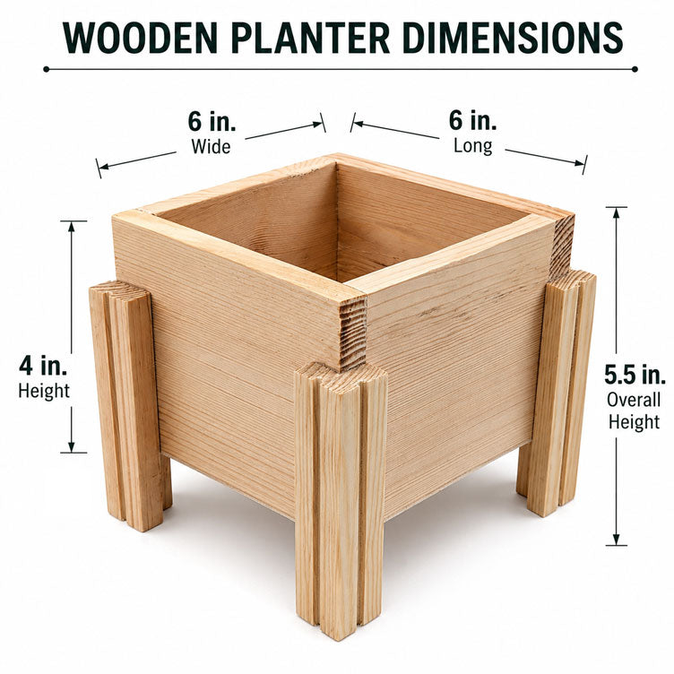 Fast Forward Natural Wooden Raised Planter Box with Drainage Holes | Mini Square Planter for Herbs, Flowers & Succulents