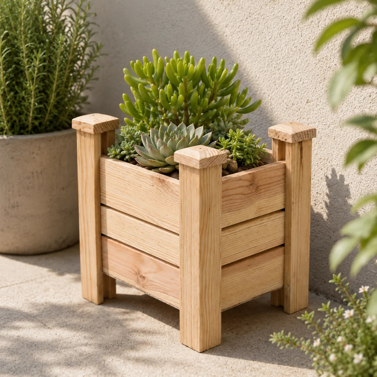Fast Forward Square Wooden Planter Box with Drainage Holes | Natural Wood Indoor & Outdoor Decor