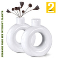 round donut ceramic vase for modern home decor and table centerpiece - White
