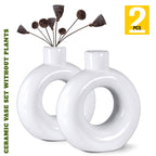 round donut ceramic vase for modern home decor and table centerpiece - White