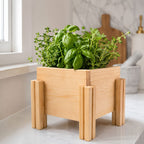 Fast Forward Natural Wooden Raised Planter Box with Drainage Holes | Mini Square Planter for Herbs, Flowers & Succulents