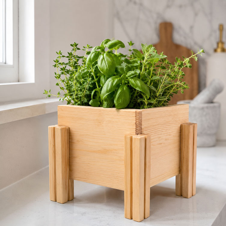 Fast Forward Natural Wooden Raised Planter Box with Drainage Holes | Mini Square Planter for Herbs, Flowers & Succulents