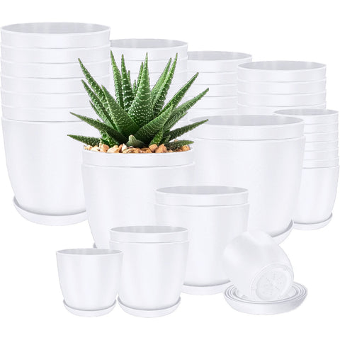 40-Pack Versatile White Plastic Plant Pots with Drainage – Perfect for Indoor Plants, Cacti, Succulents & More!