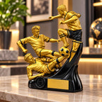 Gold Soccer Trophy Figurine – 3 Player Football Trophy with Name Plate – 10 Inch