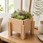 Fast Forward Natural Wooden Raised Planter Box with Drainage Holes | Mini Square Planter for Herbs, Flowers & Succulents