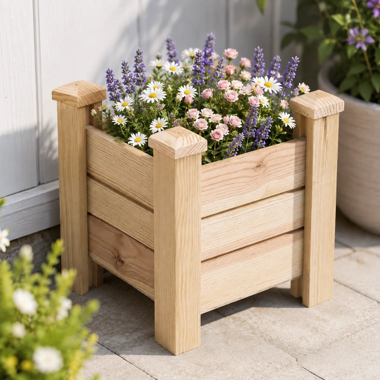Fast Forward Square Wooden Planter Box with Drainage Holes | Natural Wood Indoor & Outdoor Decor
