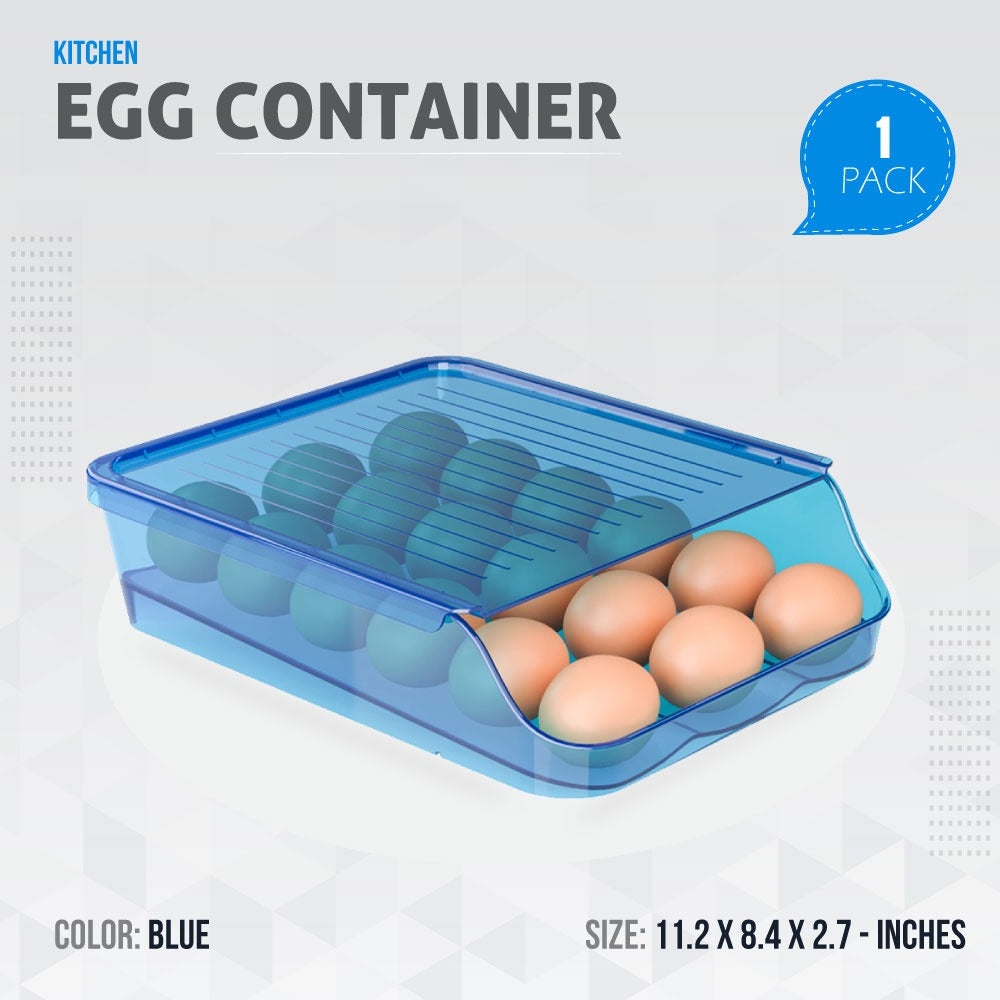 Rolling Egg Container for Refrigerator with Lid: Stackable Plastic Egg Holder