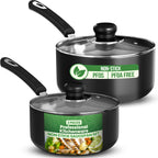 Nonstick Saucepan Set with Glass Lids, 1 Quart & 2 Quart Small Cooking Pots for Sauces, Pasta, Milk, Tea & Daily Kitchen Use