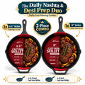Daily Nashta & Desi Prep Duo | 6.5-Inch & 8-Inch Pre-Seasoned Cast Iron Skillet Set