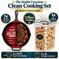 Health-Conscious Clean Cooking Set | 10.25-Inch Cast Iron Skillet + 4L Airtight Cereal Container