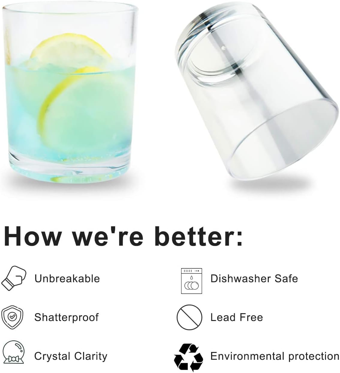 Fast Forward Unbreakable Plastic Tumblers (Set of 6) - BPA-Free Acrylic Glasses for Home & Outdoors - Stackable, Reusable, Lead-Free, and Dishwasher Safe - Clear Plastic Drinking Glasses (355ml & 474ml) Fast Forward