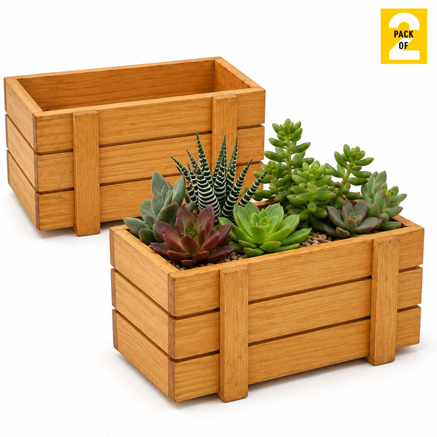 Rustic Wooden Planter & Storage Box | Decorative Wooden Box for Plants, Flowers & Kitchen Organizer