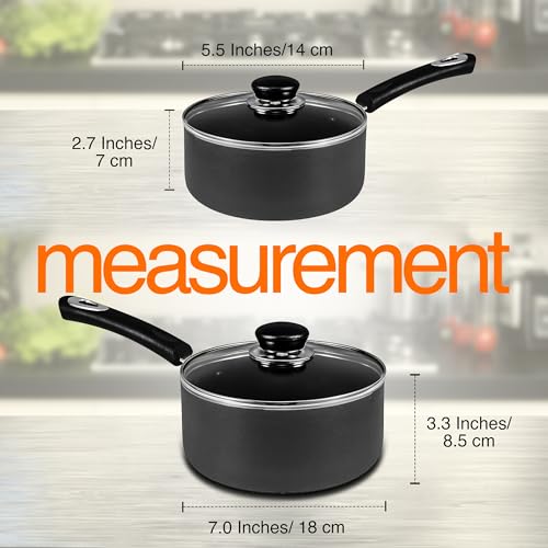 Nonstick Saucepan Set with Glass Lids, 1 Quart & 2 Quart Small Cooking Pots for Sauces, Pasta, Milk, Tea & Daily Kitchen Use