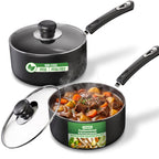 Nonstick Saucepan Set with Glass Lids, 1 Quart & 2 Quart Small Cooking Pots for Sauces, Pasta, Milk, Tea & Daily Kitchen Use
