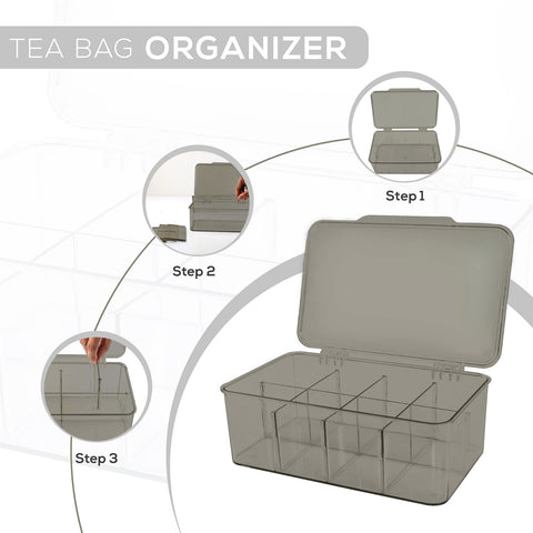 Tea Bag Organizer Stackable with Clear Top Lid Kitchen Cabinets Pantry