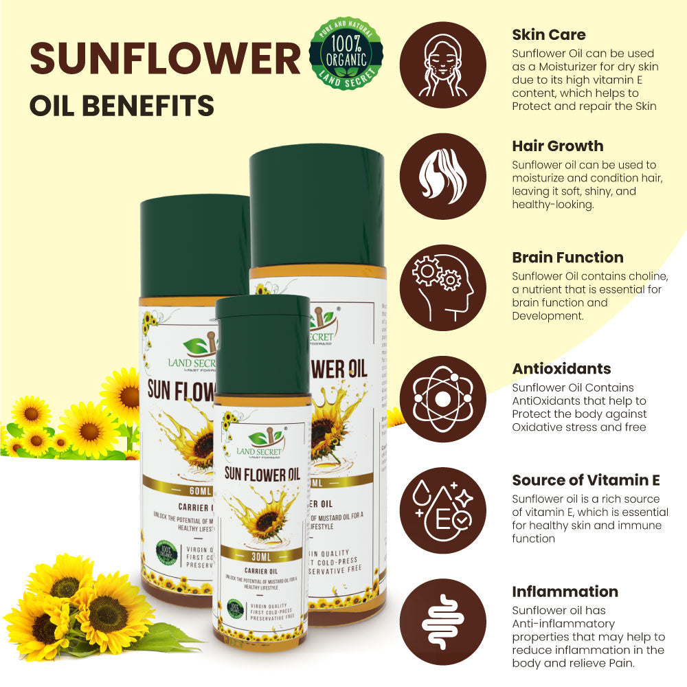 Organic Sunflower Oil - Premium Quality for Natural Skincare & Recipes | 100% Pure & Cold-Pressed Land Secret