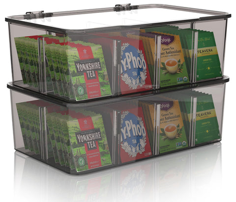 Tea Bag Organizer Stackable with Clear Top Lid Kitchen Cabinets Pantry