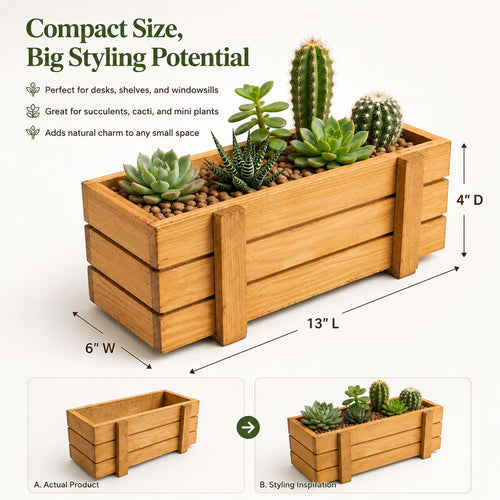 Rustic Wooden Planter & Storage Box | Decorative Wooden Box for Plants, Flowers & Kitchen Organizer