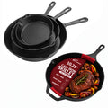 4-Piece Pre-Seasoned Cast Iron Skillet Set, Frying Pan & Grill Pan Cookware for Gas, Induction, Oven & Outdoor Use