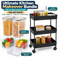 Ultimate Kitchen Makeover Bundle | 3-Tier Cart, 2 Airtight 4L Containers & 3 Fridge Bins