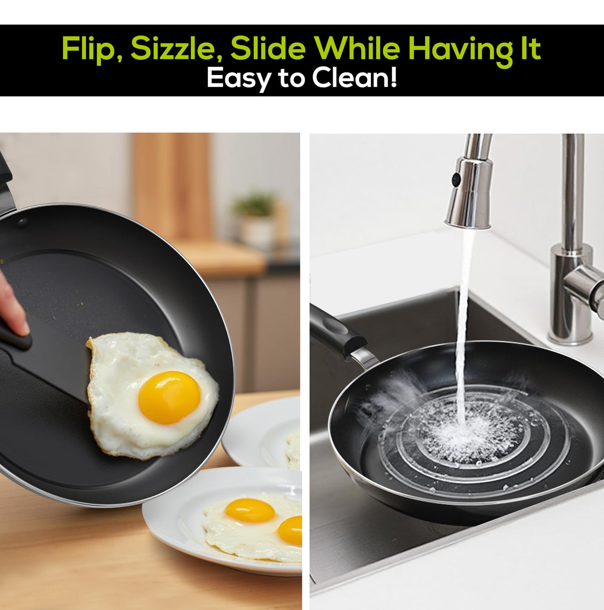 Nonstick Frying Pan Set 3-Piece with Induction Bottom, 8, 9.5 & 11 Inch Aluminum Cookware for Frying, Sautéing & Daily Cooking