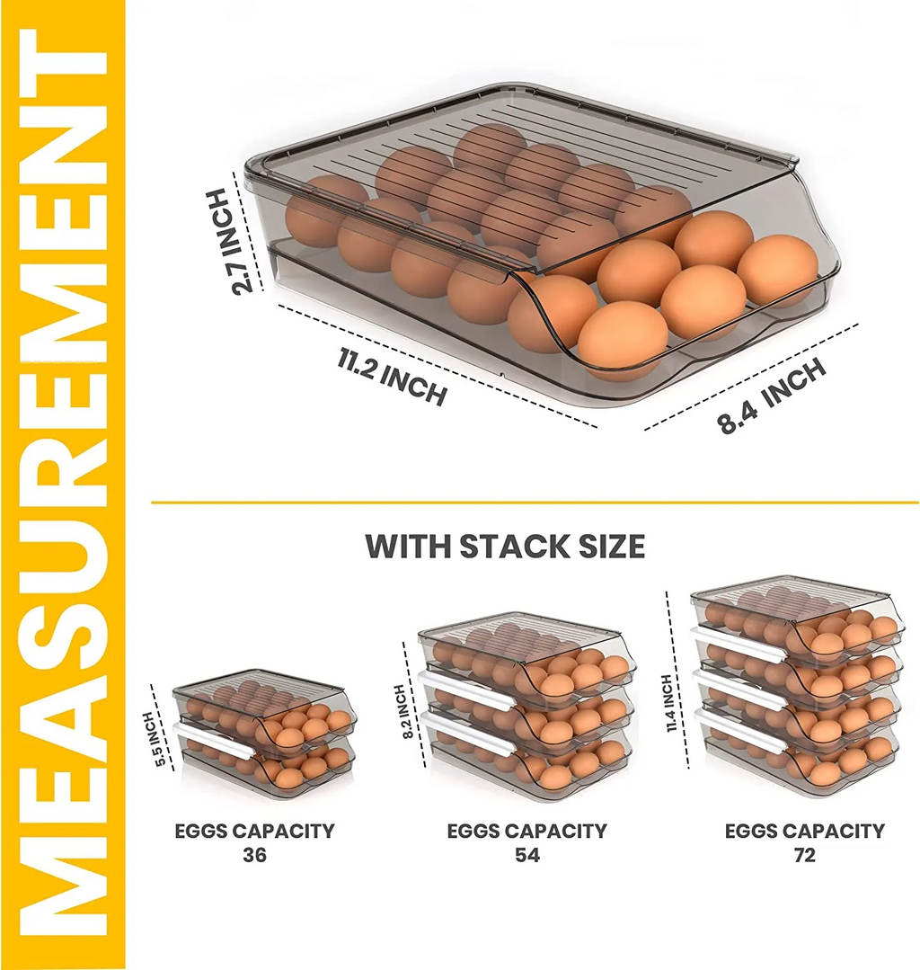Rolling Egg Container for Refrigerator with Lid: Stackable Plastic Egg Holder