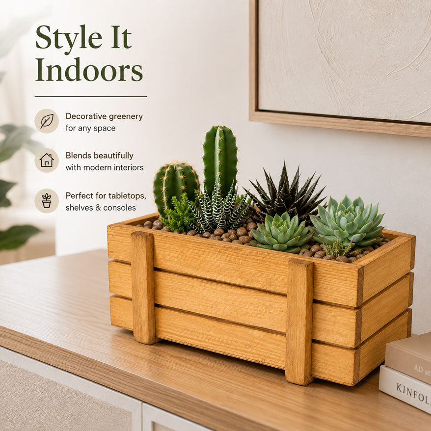 Rustic Wooden Planter & Storage Box | Decorative Wooden Box for Plants, Flowers & Kitchen Organizer