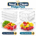 Neat & Clean Fridge Pack | 4 Large Fridge Organizer Bins + 3 Large Clear Storage Bins