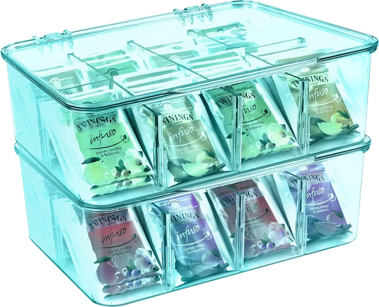 Tea Bag Organizer Stackable with Clear Top Lid Kitchen Cabinets Pantry Fast Forward