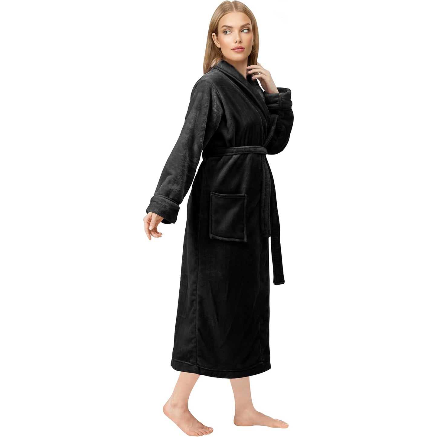 Premium Women's Plush Long Bathrobe - Soft Warm Fleece Robe with Shawl Collar for Spa & Home