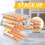 Rolling Egg Container for Refrigerator with Lid: Stackable Plastic Egg Holder